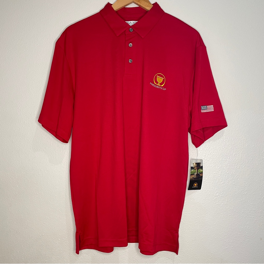 New Pga Tour Mens Presidents Cup Golf Polo Shirt Red Short Sleeve L